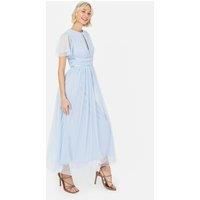 Anaya with Love Ladies Midaxi Dress for Women High Waist Keyhole Short Flutter Sleeve Crew Neckline for Wedding Guest Bridesmaids Prom Light Blue Size 22