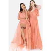 Anaya with Love Women/'s Ladies Women Long Length Maxi Short Sleeve Cami V Neckline Long Length Empire Waist Bridesmaid Dress, Coral Pink, 22 UK