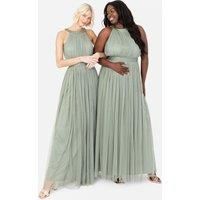 Anaya With Love Maxi Dress UK 14 Forest Green Halter Belted Prom Evening Gown