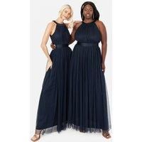 Anaya with Love Women/'s Ladies Maxi for Women Halter Neck Long Sleeveless Belt a Line Evening Gown Ball Prom Wedd Dress, Navy Blue, 12 UK