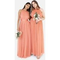 Anaya with Love Women/'s Ladies Maxi Dress Halter Neck Long Sleeveless with Belt A Line Evening Gown Ball Prom Wedding Guest Bridesmaid, Coral Pink, 6