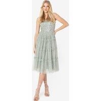 Maya Deluxe Women's Embellished Cami Midi Dress with Frill Detail in Mint | Size: 16