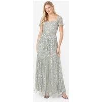 Maya Deluxe Women's Embellished Square Neck Maxi Dress in Mint | Size: 6