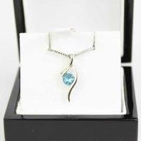 Blue Topaz Round Cut Swirl With Necklace - White Gold