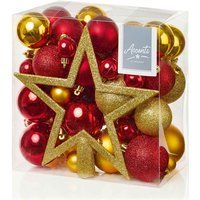 Mixed Bauble and Tree Topper Set of 50, red