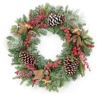 Premier 60cm Berry Cones Red, Gold, Silver Christmas Wreath Decoration - Green