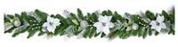 Premier 6ft White Poinsettia Christmas Garland Silver Balls - Green