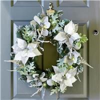 Premier Decorations 60cm Pre-Lit Poinsettia Wreath - White