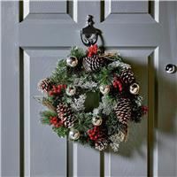 40cm CHRISTMAS Green with SILVER GLITTER Decorations WREATH