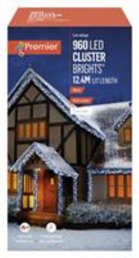 Premier 12.4m Multi Action 960 White LED Cluster Christmas Lights with Timer