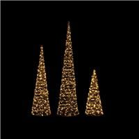 Pre-Lit Christmas Tree Cones Gold Set of 3 Twinkling LED Lights by Premier