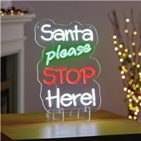 Premier 35cm Santa Please Stop Here Freestanding and Hanging LED Neon Effect Sign – Colourful Festive Decoration