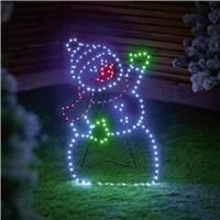 Premier 60 x 38cm Twinkling LED Snowman Decoration – Flexibrights Outdoor and Indoor Christmas Light with 187 Multicoloured LEDs
