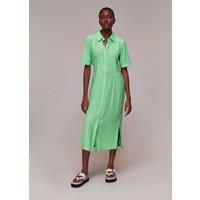 Whistles Womens Lime Millie Plisse Shirt Midi Dress