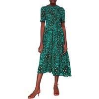 Whistles Dress Painted Leopard Shirred Dress Green BNWT - Sizes