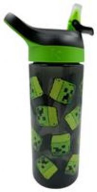 Minecraft Movie Atlantic Creeper Green Drinks Bottle with Logo | Eco Freindly BPA-free Plastic School Water Bottle with Removable straw, spills Proof | Gift for Minecraft fan | Officially Merch 600ML