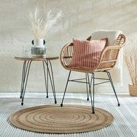 Stripe Border Indoor Outdoor Round Rug