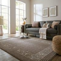 Textured Stripe Border Shaggy Rug
