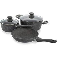 Schallen Anthracite Grey 5pce Kitchen Cookware Non Stick Frying Pan Saucepan Cooking Stock Pot Full Pan Set with Lids (Black Soft Handles)