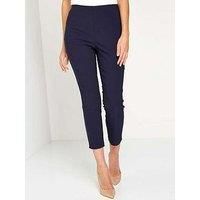 Roman Originals Capri Trousers for Women UK Cropped Pants with Pockets Ladies 3/4 Length Bengaline Stretch Legging Crop Pull On Tregging Elasticated Waist Work Office Slim - Navy - Size 16