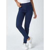 Roman Originals Jeggings for Women UK Jean Ladies Stretchy Trousers Denim Leggings High Waist Rise Pull On Skinny Straight Leg Cotton Pants Flattering Smart - Indigo (31 inch) - Size 20