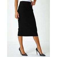 Roman Originals Textured Pencil Skirt for Women UK - Ladies Jersey Work Office Smart Formal Professional Bodycon Under The Knee Length Calf Length Midi Tight Fitted Straight - Black - Size 14