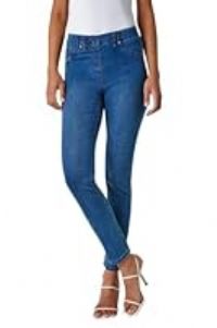 Roman Originals Jeggings for Women UK Jean Ladies Stretchy Trousers Denim Leggings High Waist Rise Pull On Skinny Straight Leg Cotton Pants Smart Casual - Washed Blue (31 inch) - Size 20