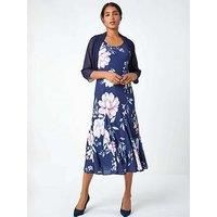 Roman Originals Chiffon Bolero Shrug Jacket for Women UK - Ladies Ruched Hem Cover Up Smart Formal Mesh Wrap Shimmer Cropped Blazer Wedding Guests Cardigan Cardi Crease Free - Navy - Size 10