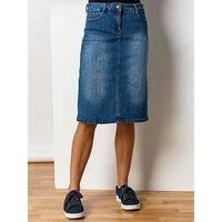 Roman Originals Denim Skirt with Pockets for Women UK - Ladies Jean Skirts Cotton Stretch Mid Wash Fitted A Line Casual Smart Work Office Knee Length Flattering Slimming - Denim - Size 20