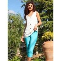 Roman Originals Cropped Trousers for Women UK Ladies Capri Leggings Summer Pants Short Crop Stretch 3/4 Length Three Quarter Pedal Pusher Clothes Elasticated Bengaline Cut Off - Turquoise - Size 12