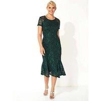 Roman Metallic Lace Sequin Midi Dress 12 female