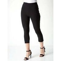 Roman Originals Women Cropped Trousers Ladies Capri Pants Stretch Bengaline Leggings Crop Summer Three Quarter 3/4 Length Shorts Pull On Elasticated Cut Off Work Pedal Pushers - Black - Size 22