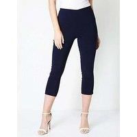 Roman Originals Cropped Trousers for Women UK Ladies Capri Leggings Summer Pants Short Crop Stretch 3/4 Length Three Quarter Pedal Pusher Clothes Elasticated Bengaline Cut Off - Navy Blue - Size 22
