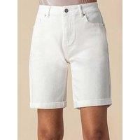 Roman Originals Denim Shorts with Pockets for Women UK Ladies Mom Jeans Boyfriend Boy High Waisted Turned Frayed Hem Stretchy Cotton Casual Slim Skinny Pants Mother Holiday - White - Size 12