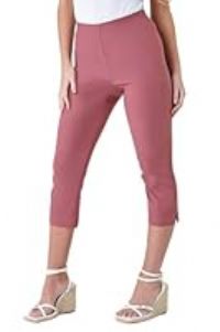 Roman Originals Cropped Trousers for Women UK Ladies Capri Leggings Summer Pants Short Crop Stretch 3/4 Length Three Quarter Pedal Pusher Clothes Elasticated Bengaline - Dusky Pink - Size 22