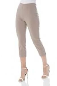 Roman Originals Cropped Trousers for Women UK Ladies Capri Leggings Summer Pants Short Crop Stretch 3/4 Length Three Quarter Pedal Pusher Clothes Elasticated Bengaline Cut Off - Taupe - Size 22