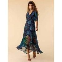 Roman Originals Frill Dress for Women UK Ladies Summer Wrap Chiffon Frill Hem Layered Belted Midi Maxi Tiered Cape Special Occasion Fit & Flare Wedding Guest Swing Skater - Multi - Size 12