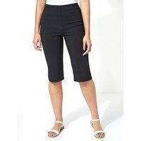 Roman Originals Knee Length Shorts for Women UK - Ladies Cropped Capri Stretch Bengaline Pants Crop Trousers Summer Legging Lounge Essentials Elasticated Casual Clothes - Black - Size 22
