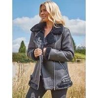 Roman Women's Faux Fur Lined Zip Detail Belted Biker Aviator Jacket in Black - Size 18 18 female