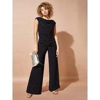 Roman Women's Cowl Neck Ruched Stretch Jumpsuit in Black | Size: 12