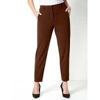Roman Originals Work Trousers for Women UK Ladies Office Smart Stretch Suit Pants Cigarette Straight Leg Tailored High Elasticated Waist Tapered Ankle Grazer Slim - Regular Brown (28 inch) - Size 12
