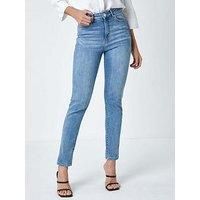 Roman Originals Mom Jeans for Women UK - Ladies Slim Leg Denim Trousers Stretch Cotton Smart Casual Pull On Straight Skinny Slim Fit Regular Cut & Curve Plus Sizes 29/' - Blue - Size 12