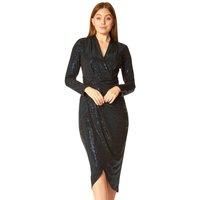 Roman Sequin Embellished Ruched Wrap Dress 18 female