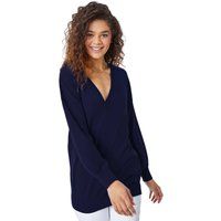 Roman Originals V-Neck Jumper for Women UK Ladies Boyfriend Fit Slouch Sweater Winter Autumn Textured Casual Flattering Knit Pullover Knitwear Daywear Lightweight Lounge - Navy - Size 12