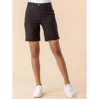 Roman Originals Stretch Shorts for Women UK Ladies Pull On Turned Hem Cut Off Bengaline Mom Boyfriend Boy Denim Casual Cropped Pants Capri Slim Fit Turn Up Summer Crops Mother - Black - Size 20