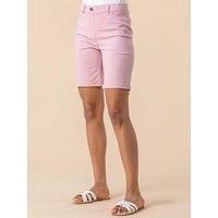 Roman Originals Stretch Shorts for Women UK Ladies Pull On Turned Hem Cut Off Bengaline Mom Boyfriend Boy Denim Casual Cropped Pants Capri Slim Fit Turn Up Summer Crops Mother - Pink - Size 10