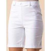 Roman Originals Stretch Shorts for Women UK Ladies Pull On Turned Hem Cut Off Bengaline Mom Boyfriend Boy Denim Casual Cropped Pants Capri Slim Fit Turn Up Summer Crops Mother - White - Size 16