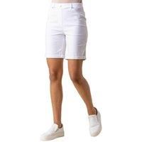 Roman Originals Stretch Shorts for Women UK Ladies Pull On Turned Hem Cut Off Bengaline Mom Boyfriend Boy Denim Casual Cropped Pants Capri Slim Fit Turn Up Summer Crops Mother - White - Size 20