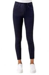 Roman Originals Women Jeggings Denim Jean Legging Ladies Stretch Cotton Trouser Smart Casual High Waisted Rise Pull On Elasticated Waist Skinny Thick Slim Fit Straight Leg - Premium Indigo - Size 16