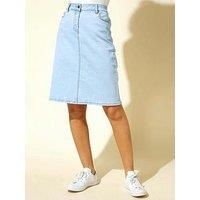 Roman Originals Women Denim Skirt with Pockets - Ladies Jean Skirts Cotton Stretch Mid Wash Fitted A Line Casual Smart Work Office Knee Length Flattering Slimming Lightweight - Light Blue - Size 16